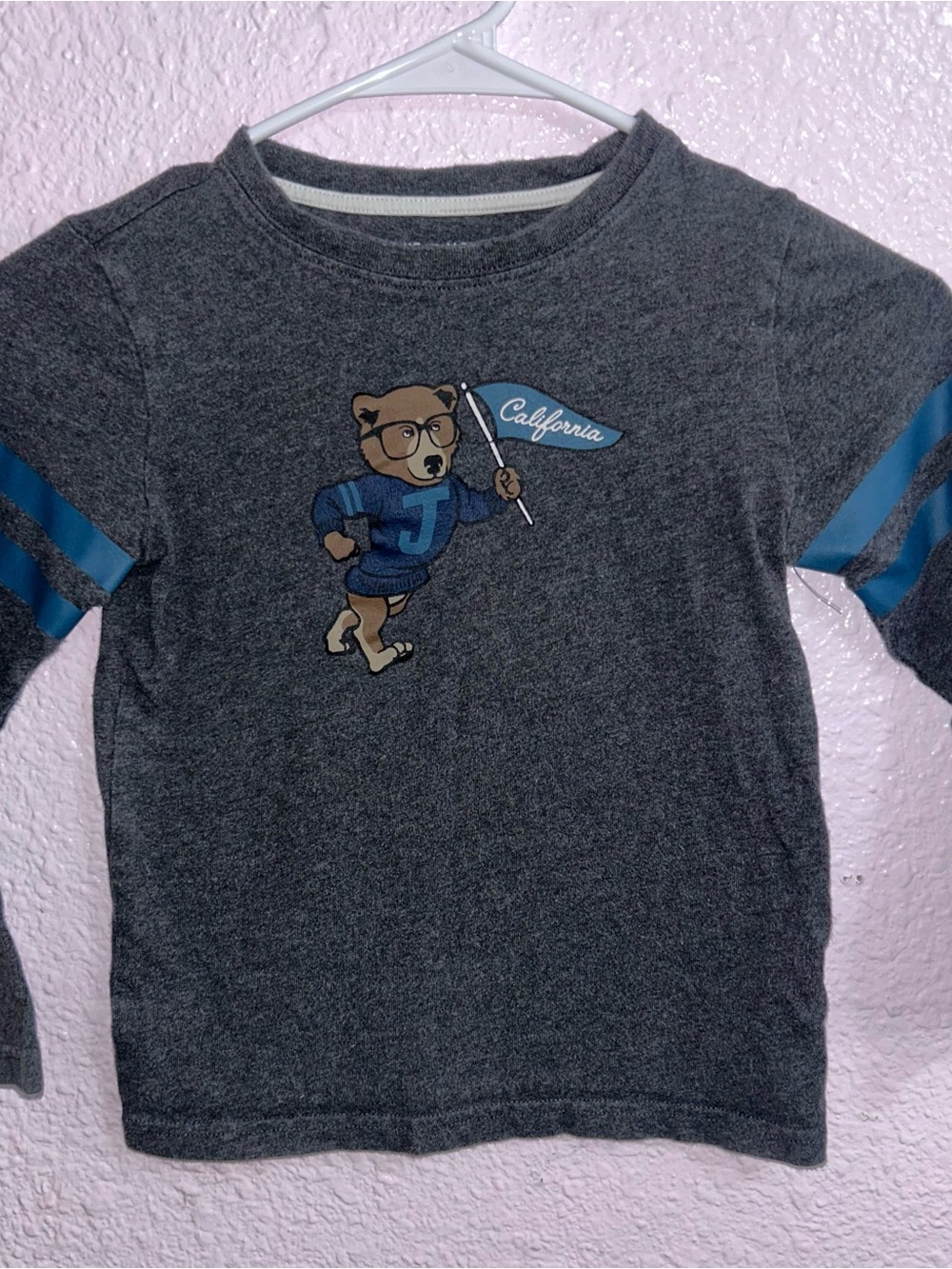 Janie and Jack Gray Bear Graphic Long-Sleeve Tee with Blue Accents